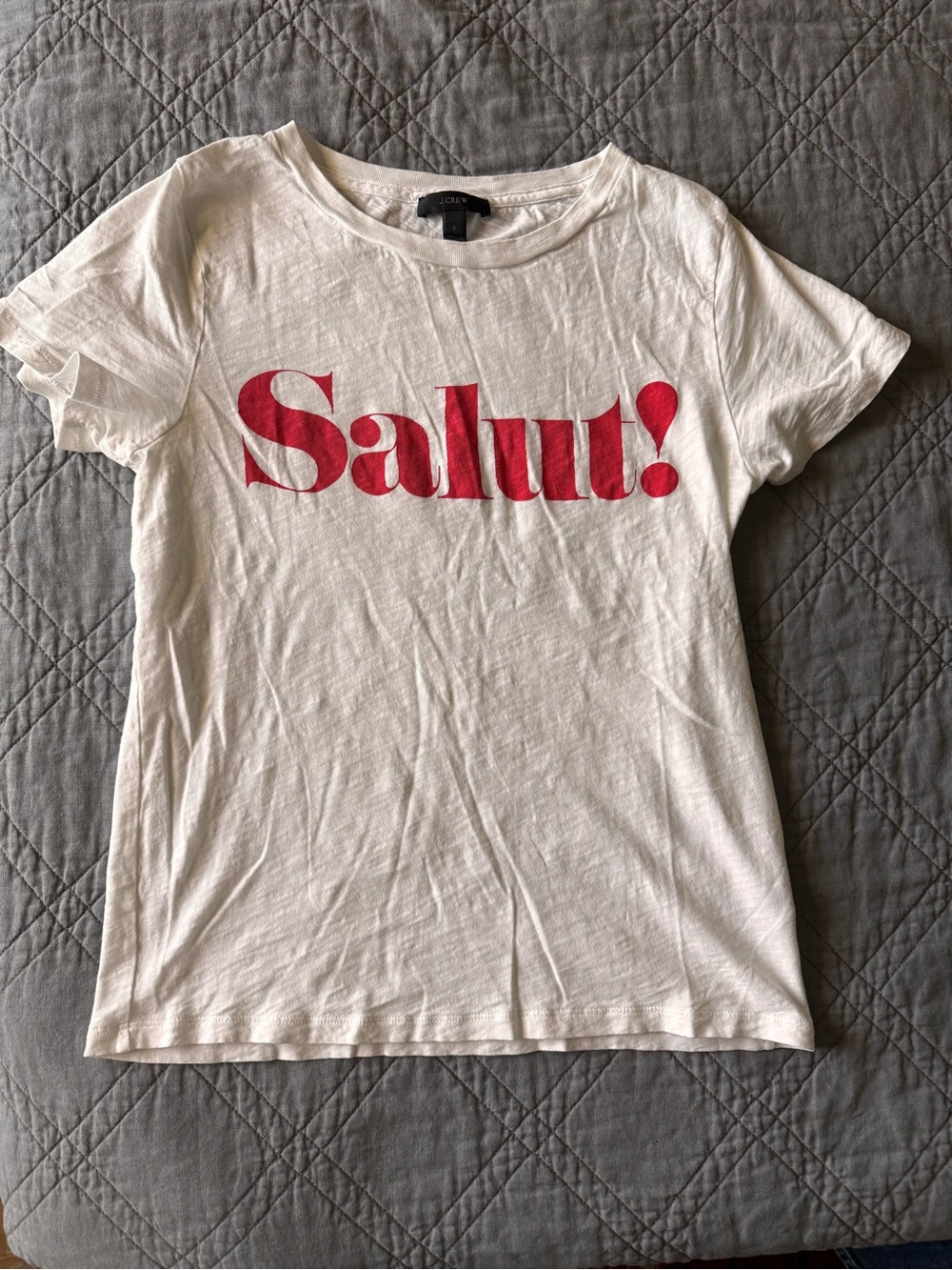 J Crew White Graphic Tee with Red "Salut!" Print Size small
